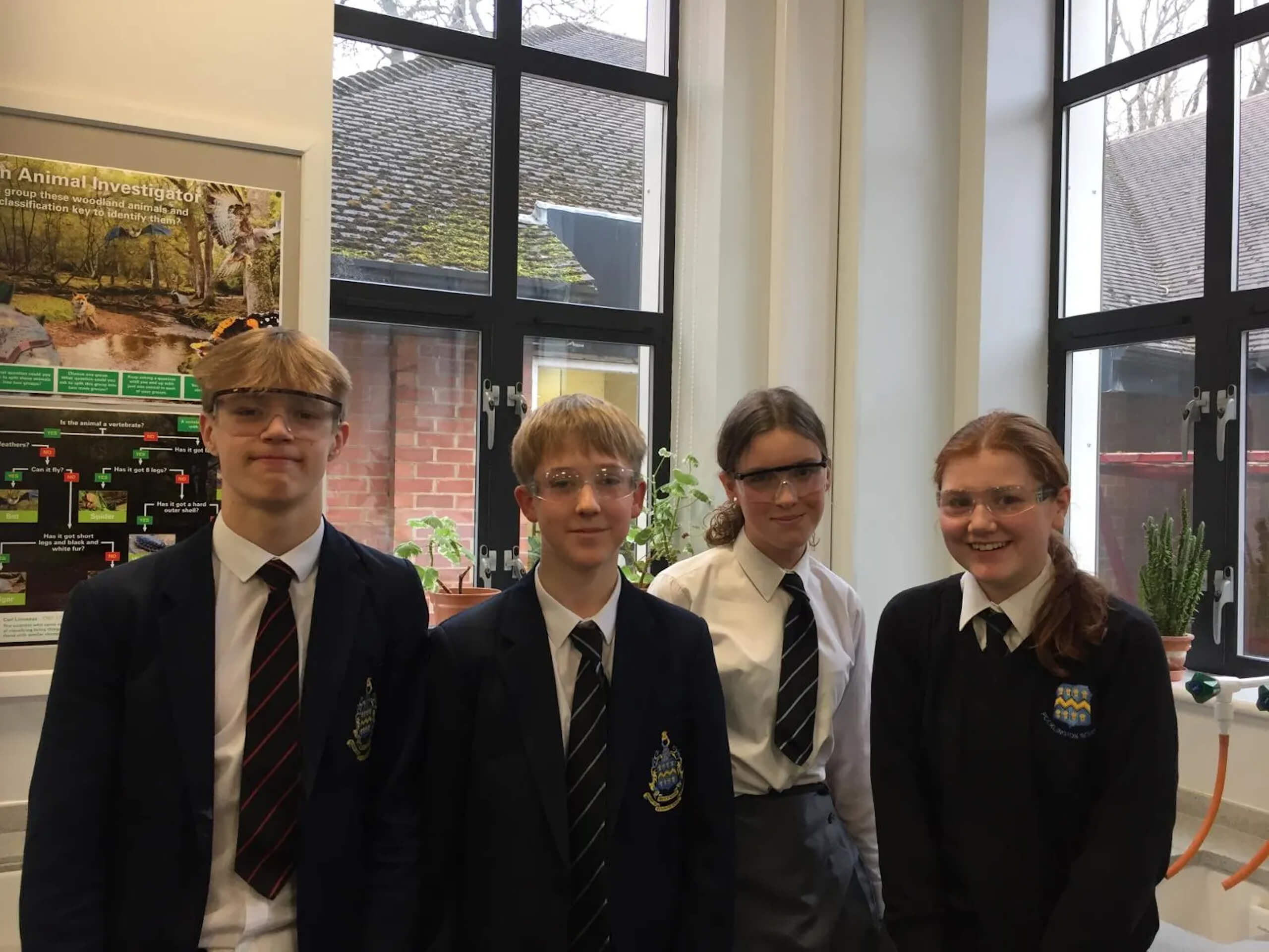 Pocklington School pupils wearing science goggles