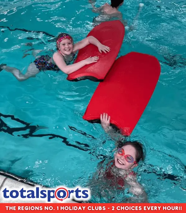 Total Sports Holiday Club promo image of children swimming in Pocklington School pool