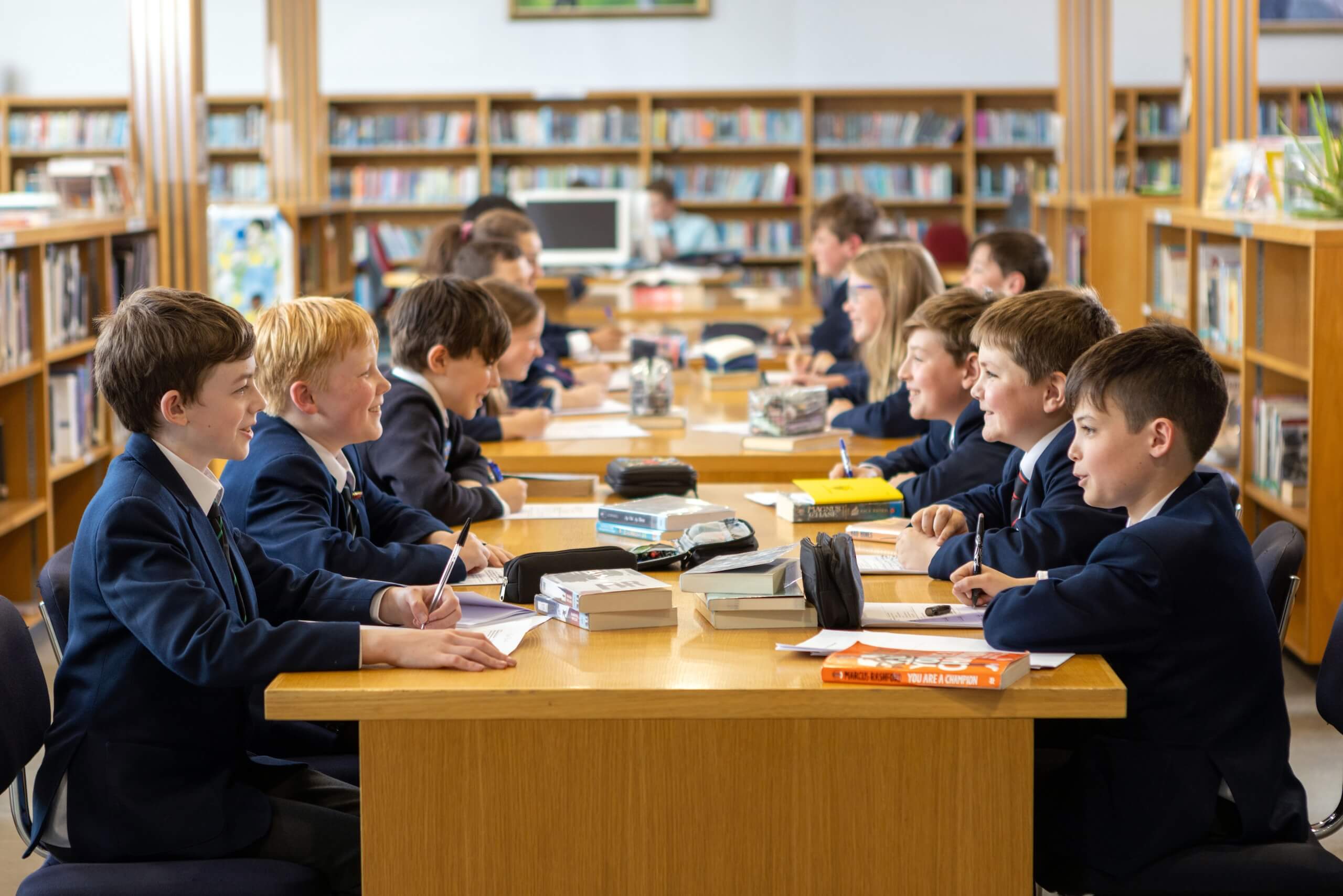 First Year Pocklington School pupils in the library