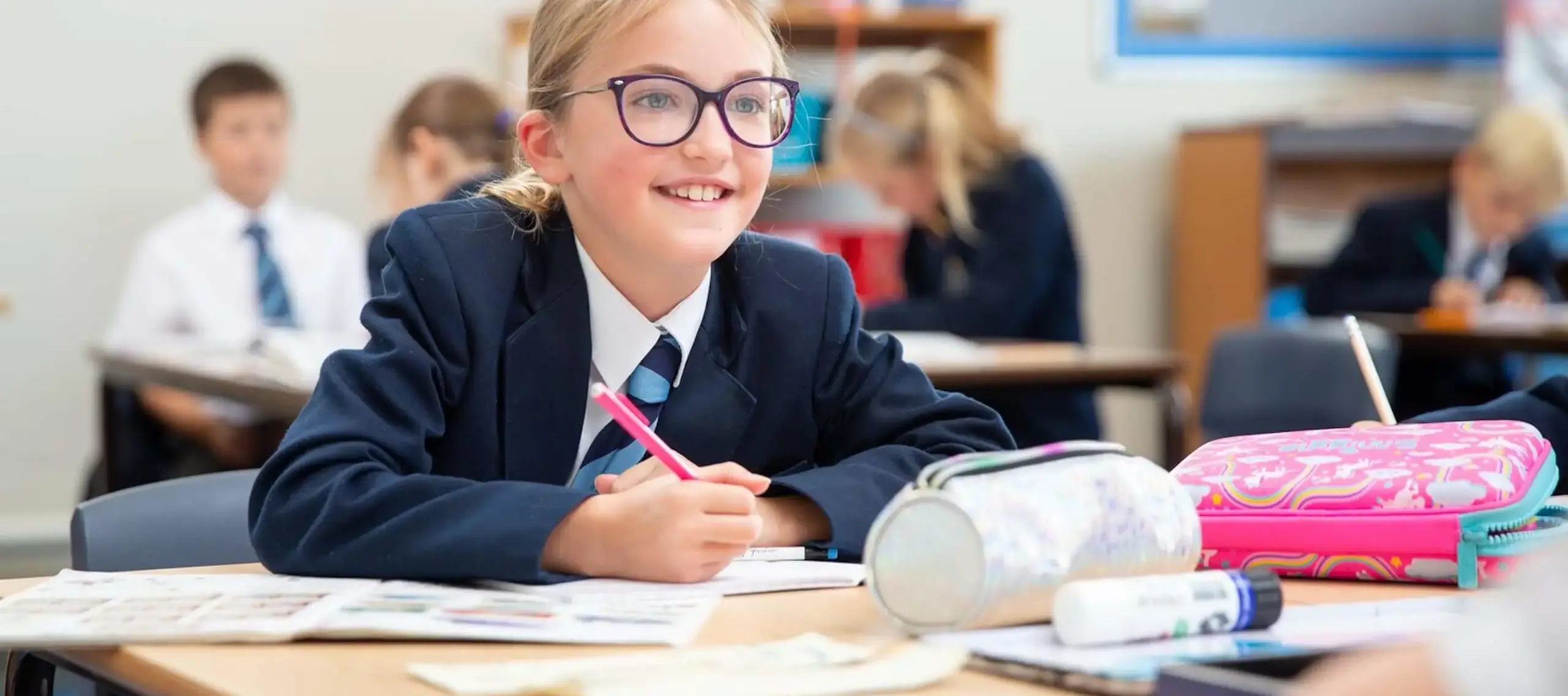 Pocklington School Prep pupil studying in the classroom 