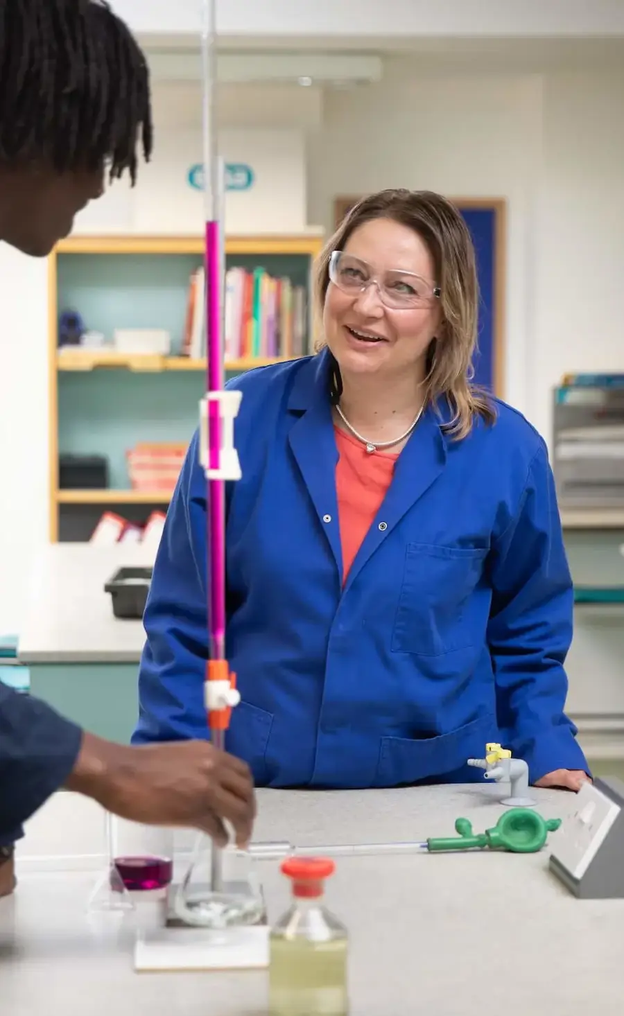 Pocklington School teacher and pupil with science equipment