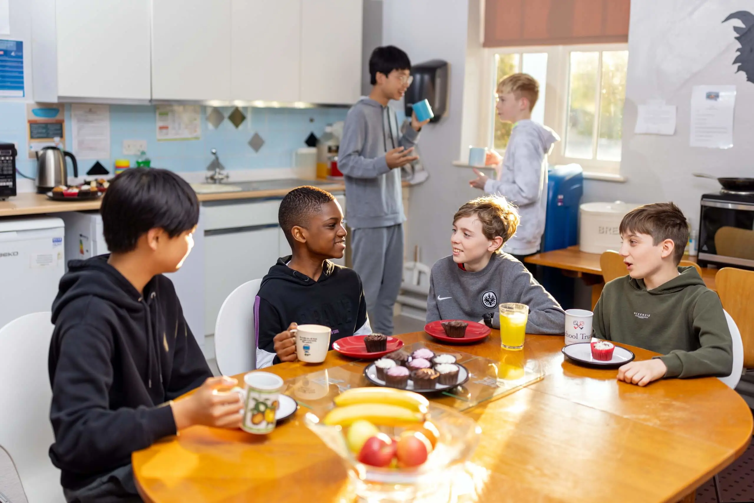 Pocklington Prep School boarders share breakfast together in the junior boys boarding house 