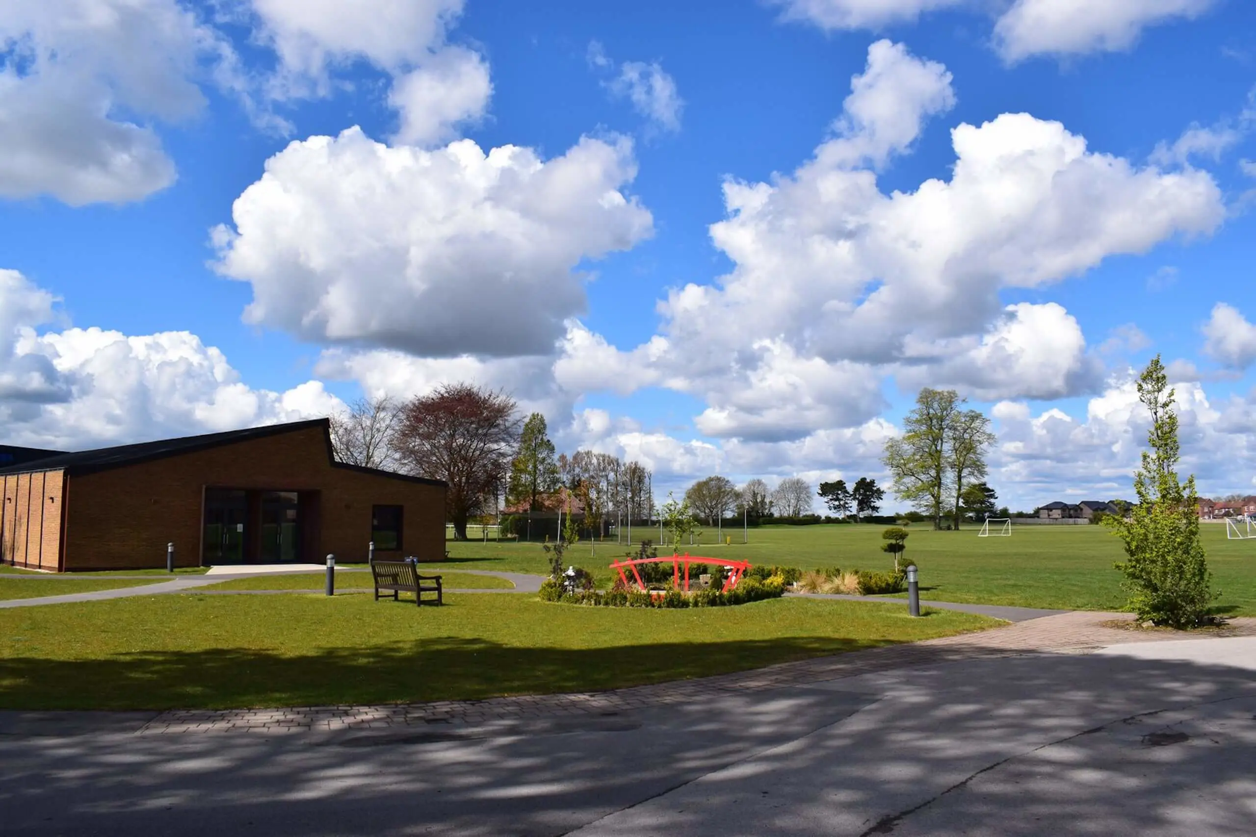 Pocklington School campus picture with art and design centre in the background 