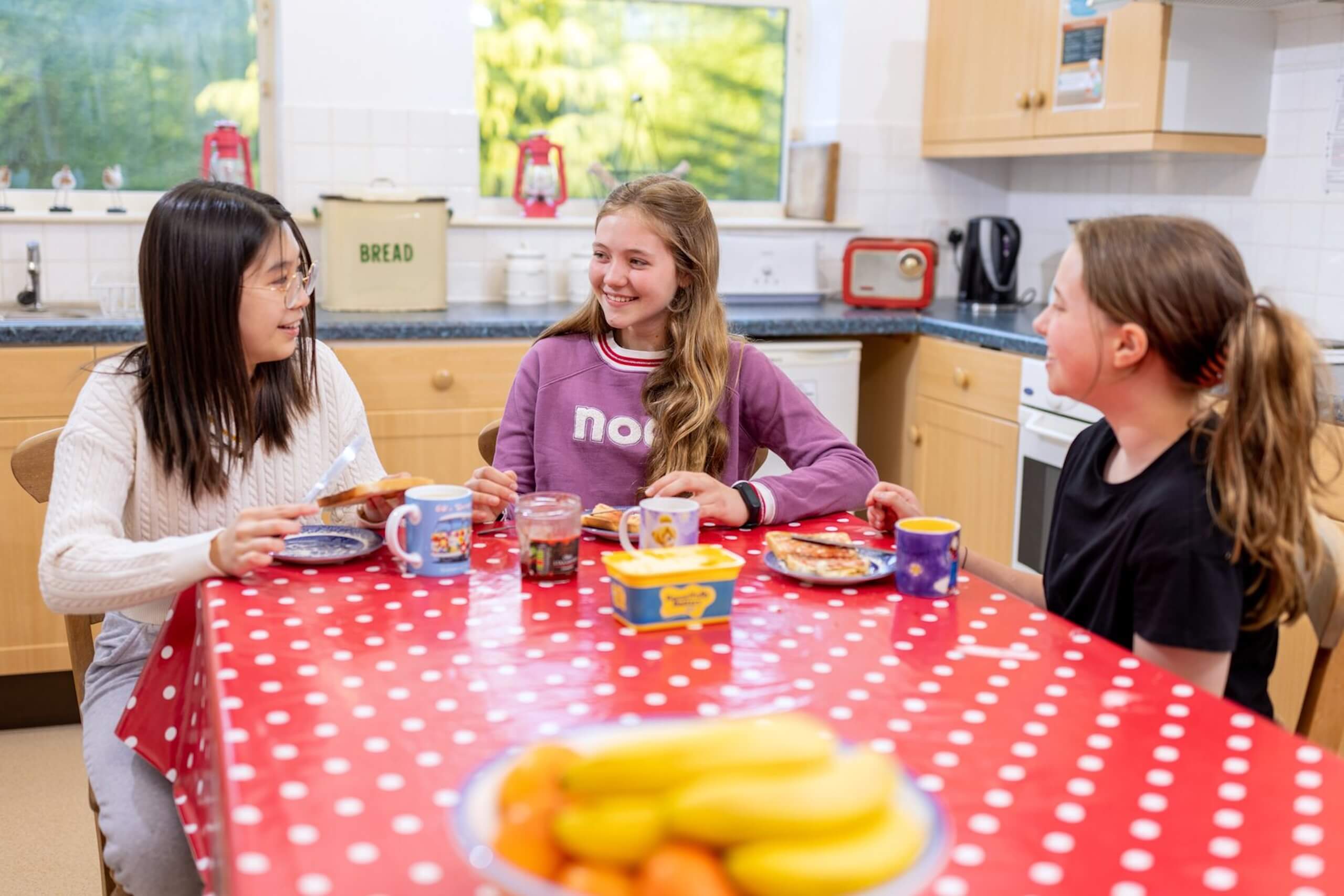 Pocklington boarding junior girls enjoy breakfast together 