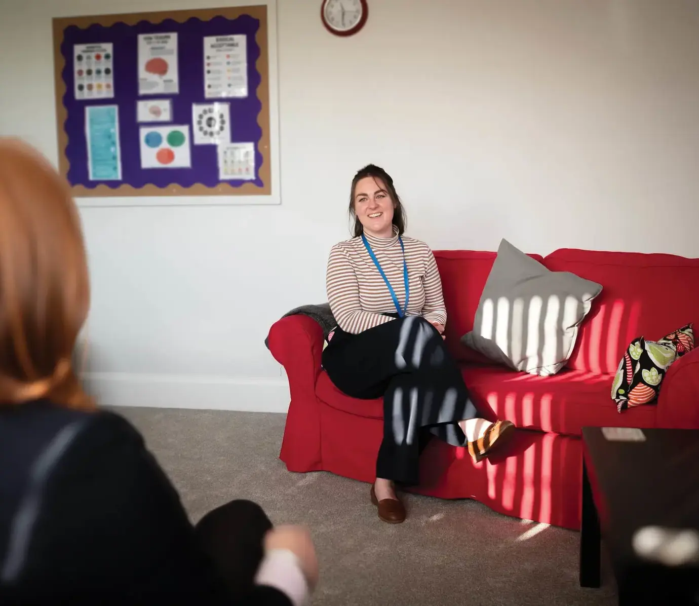 Pocklington School Head of Wellbeing talking to a pupil in the Health and Wellbeing Centre