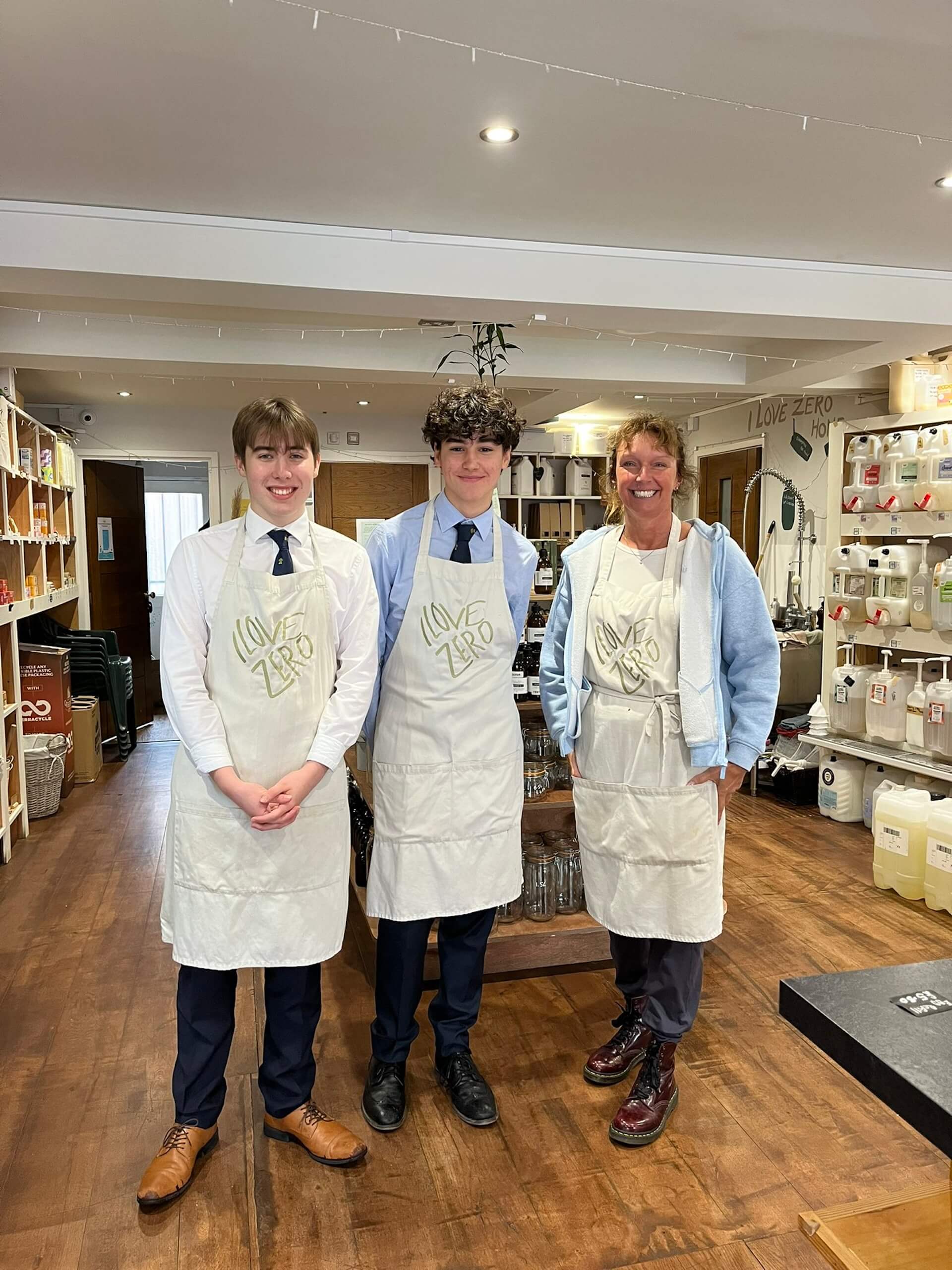 Pocklington Sixth Formers helping at local shop I Love Zero as part of community Action