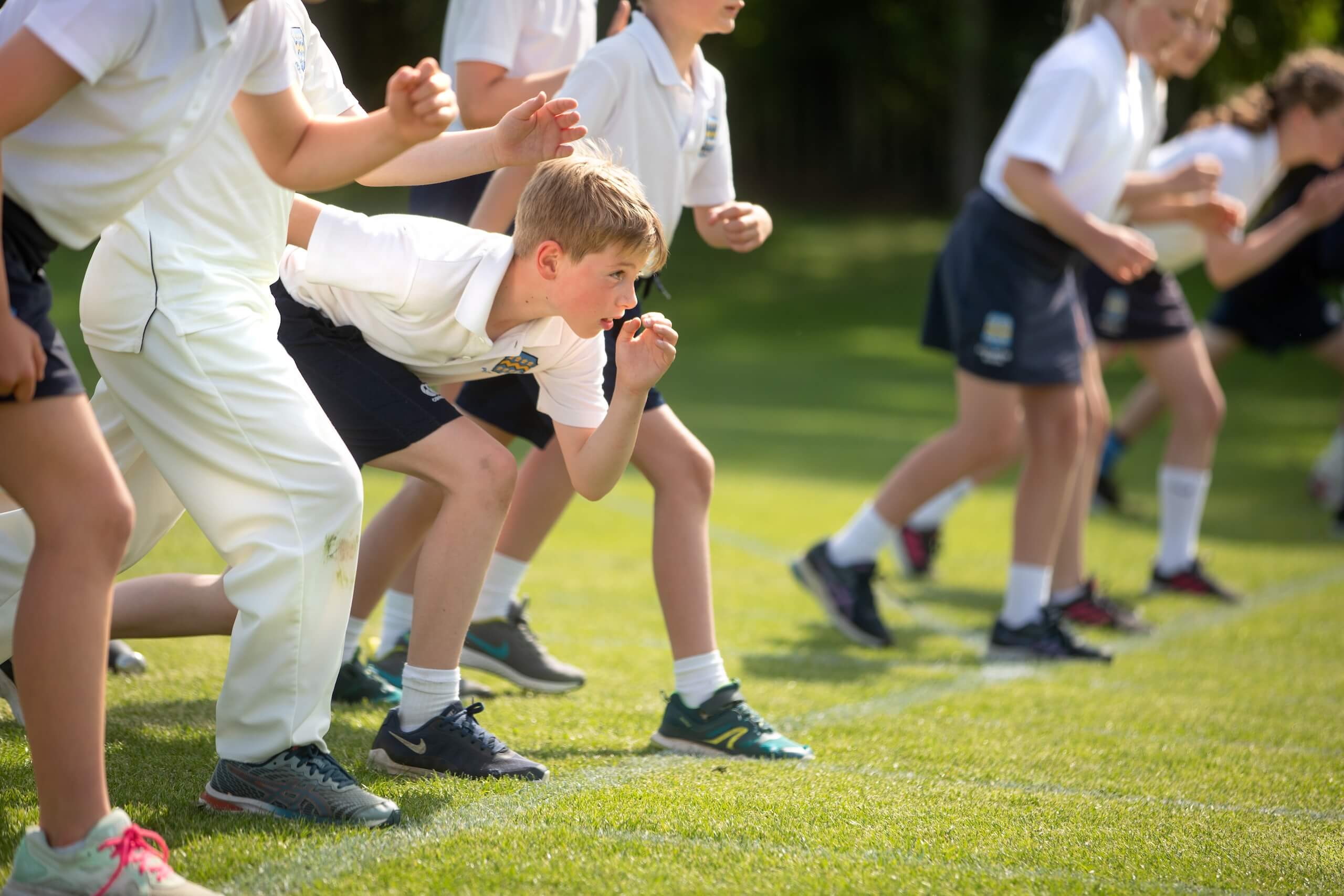 Pocklington Prep School pupils on starting line of race at sports day